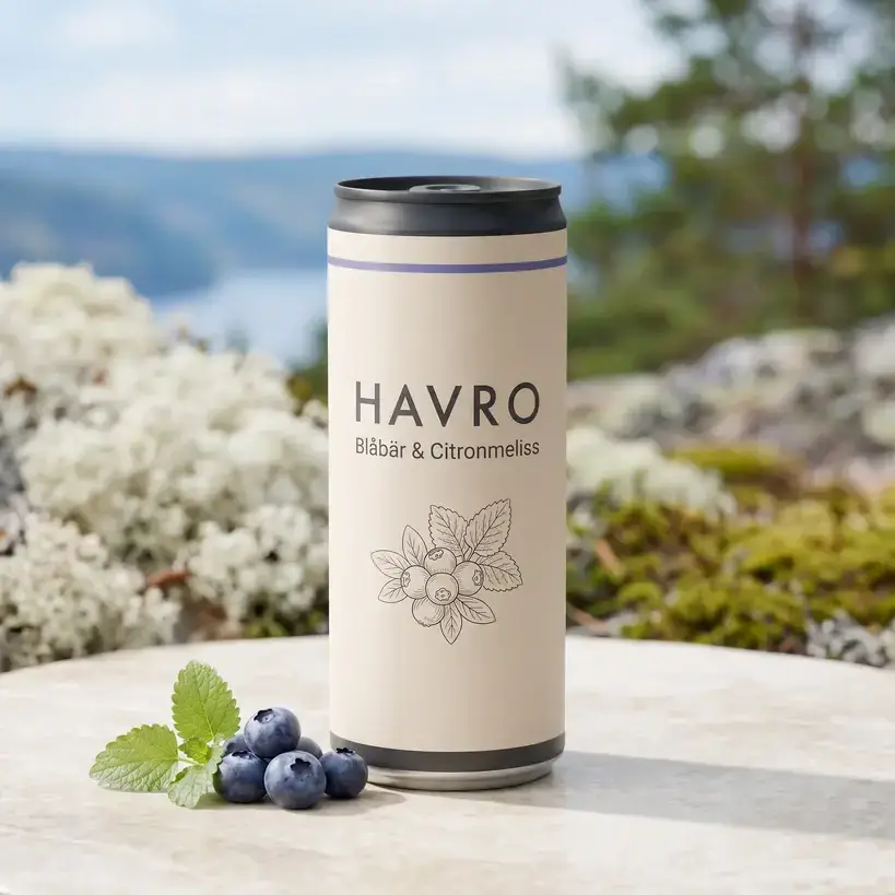 HAVRO Blueberry & Lemon Balm can — soft lavender colourway.